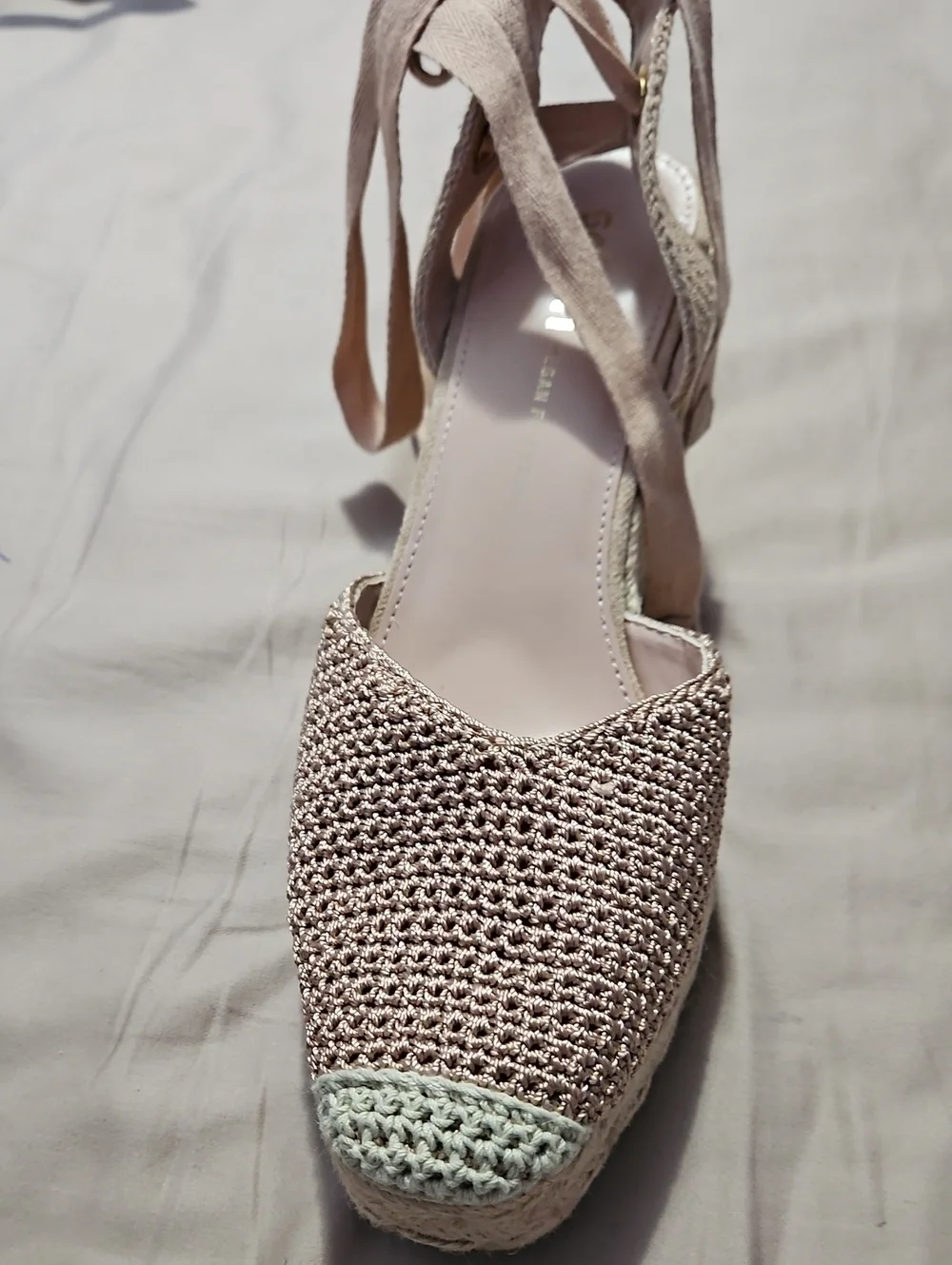 Women's Tan Cream Schuh Velma Espadrille Wedge Sandals with Ankle Wrap Size 7